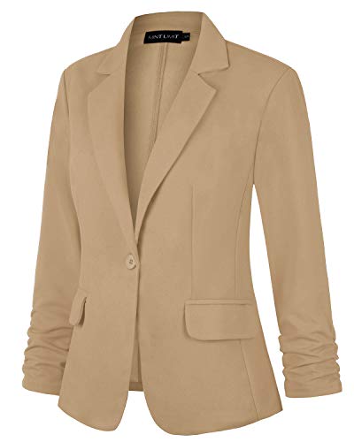 Mintlimit Women's Blazer 3/4 Sleeves Jacket Suit One Button Office Casual Blazers (Khaki - Size M) #TOP2