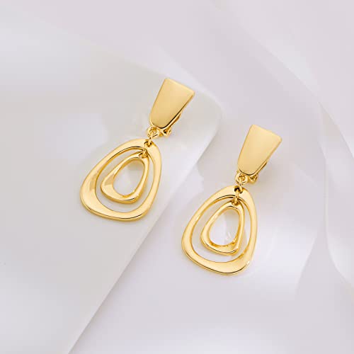 Gold Geometry Clip On Earrings For Women Statement Drop Clip Earrings For Women Girls Her Gift #TOP3