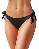 Holipick Black Bikini Bottoms for Women String Swim Bottom Adjustable Side Tie Bikini Bottom Low Rise Swimsuit Bottom S
