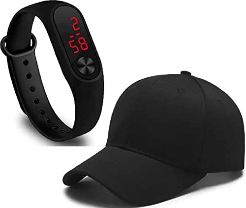 PUTHAK Self Design Base Ball New Generation Boys and Girls Men Women and Fancy Stylish Caps Digital Led Watch (Pack of 2) PTHK-1679 Black