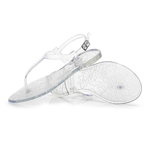 Womens Sandals Jelly Shoes Thong Flip Flops Flat for Ladies Black Slides Size 11 T-Strap Jellies Slippers with Adjustable Strap Buckle Summer Beach Dressy2