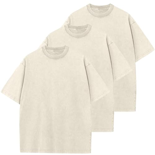 3 Pcs Oversized Heavy Cotton Summer T-Shirts Vintage Unisex Short