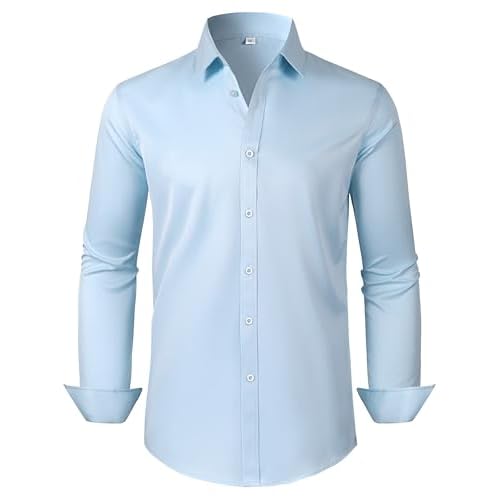 Mens Dress Shirts Long Sleeve Collared Shirt Wrinkle Resistant Formal Shirts Business Casual Button Down Shirt X-Large 00105_light Blue