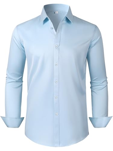 Mens Dress Shirts Long Sleeve Collared Shirt Wrinkle Resistant Formal Shirts Business Casual Button Down Shirt