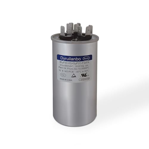 35+5uF 35/5 mfd ±5% 370/440 VAC Air Conditioner Dual Run Capacitor for AC Compressor and Fan Motor Run Capacitor Replacement for AC Condenser Straight Cool,Heat Pump and HVAC