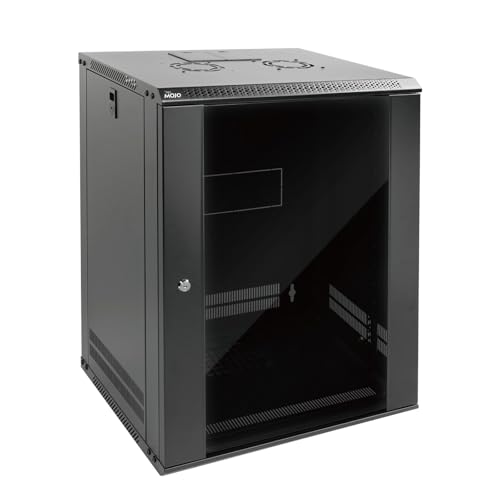 Image of Tecmojo 15U Wall Mount Rack Network Cabinet for 19 inch IT Equipment,with Lockable Glass Door and Side Panels,Cooling Fan,17.7inch Depth,Black (15U)