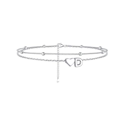 ChicSilver Sterling Silver Anklets for Women Hypoallergenic Womens Ankle Bracelets for Women Layered Heart Anklet With Initials Womens Anklets Jewelry for Mom Wife 01.D
