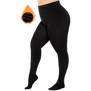 MANZI 2 Pairs Women's Plus Size Fleece Lined Tights Black Opaque Thermal Tights Winter Warm Thick Stockings 400 Denier X-Large-XX-Large Plus Black 1