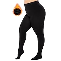 MANZI Plus Size Fleece Lined Tights Warm Winter Thermal Tights 400 Denier Black Opaque Thick Pantyhose for Women XL-XXL