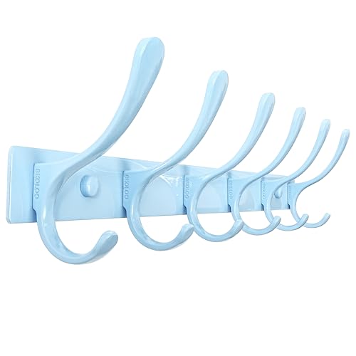 SKOLOO Wall Mounted Coat Rack - 6 Hooks, Heavy Duty, Stainless Steel, Metal Wall Hangers, Sturdy Coat Hooks for Hanging Coats, Jacket, Clothes, Hat, Blue by SKOLOO - Used condition - US$16.50