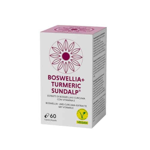 SUNDALP Boswellia + Turmeric | Integratore per Articolazioni e Dolori Muscolari Cronici | Integratore Alimentare con Estratti di Boswellia Serrata, Curcuma Longa e Vitamina E - 60 Capsule