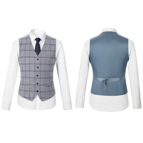 Men's 3 Pieces Slim Fit Plaid Suits Wedding Party Checked Tuxedo Blazer Jacket Vest Pants Suit Set2