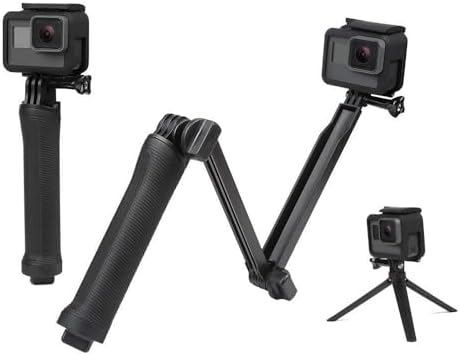 Quikprof 3-Way Monopod Grip Arm Tripod Foldable Selfie Stick, Stabilizer Holder Compatible with Hero 7/6/5, and All Action Cameras – Black