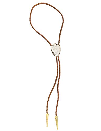 Image of Daisy Del Sol Gemstone Bolo Tie Braided Vegan Faux Leather Natural Stone Gold Handmade Necklace Adjustable Boho Western Jewelry