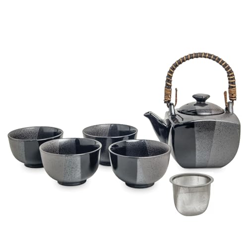 Original Japanisches Teeservice Kuro schwarz Japan Porzellan Teeset in Geschenkbox Kanne 600 ml