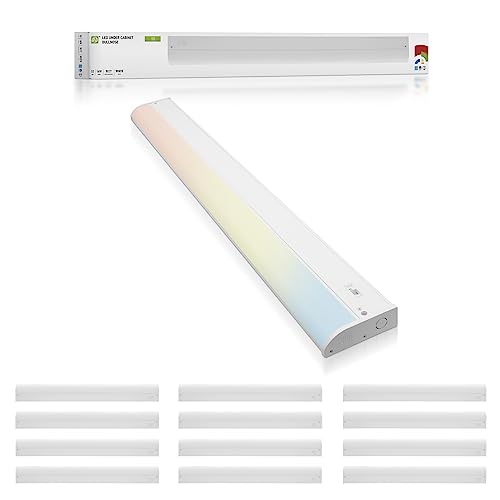Image of ASD 12 Pack LED Under Cabinet Lighting, 32 inch 16W 1057 LM, Dimmable Hardwired Under Cabinet Lights for Kitchen, 3000K /4000K /5000K, Under Counter Light Fixtures, ETL, White, Bullnose Design