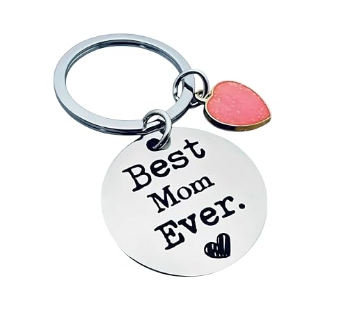 WOO MANTO Best Mom Ever Schlüsselanhänger mit Herz Anhänger, Silber und Rosa, Mama Geschenk