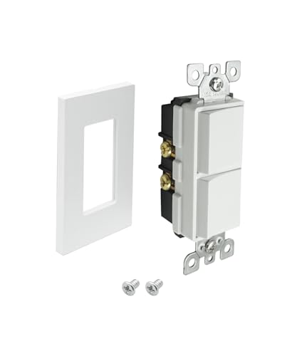 P2RW Two-Rocker Wall Switch Fits for Screwless Wall Plate Cover, Light Switch Combo for Bathroom Exhaust Fan, White Multi-Function Control