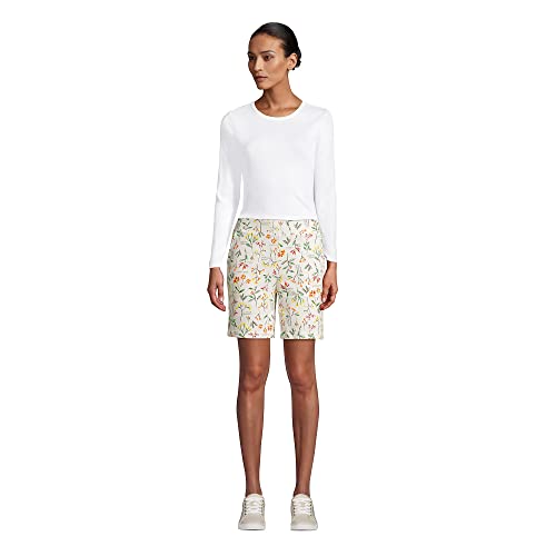 Lands' End Womens Serious Sweats Sweatshorts Ivory Botanical Floral Regular Medium #TOP3