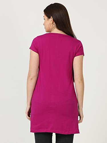 Image of FLEXIMAA Women's Cotton Round Neck Color Block Half Sleeve Long Top