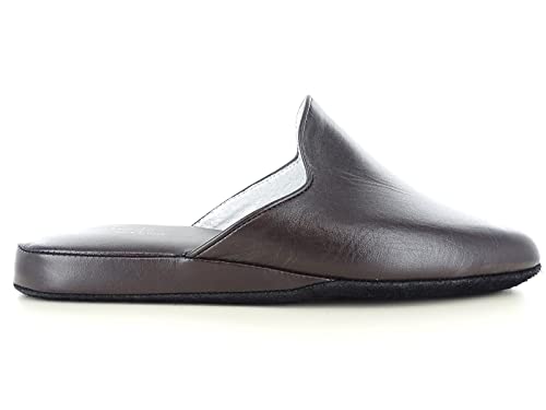 FALCADE 7118 Ciabatte da Camera Uomo in Vera Pelle nei Colori Nero e Marrone Made in Italy