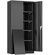 Greenvelly Metal Storage Cabinet,Black Steel Garage Cabinet with 2 Doors and Adjustable 2 Shelves...