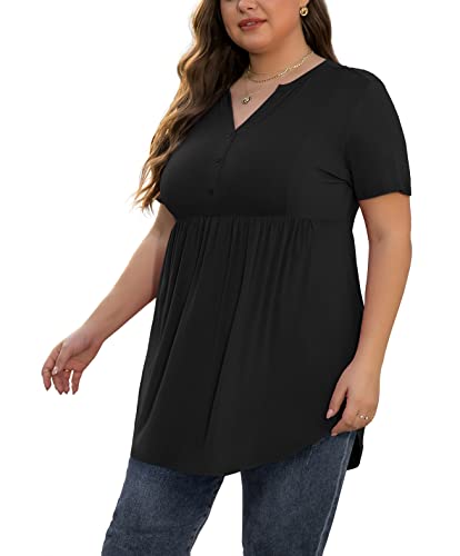 SHIJIALI Women's Plus Size Henley Shirts V Neck Button Tunic Tops Casual Short Sleeve Swing Flowy Tunic4