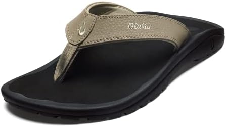 OLUKAI Ohana Men's Beach Sandals, Quick-Dry Flip-Flop Slides, Water Resistant & Lightweight, Compression Molded Footbed & Ultra-Soft Comfort Fit, Clay/Onyx, 16