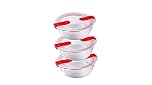 Pyrex Cook & Heat - Set of 3 identical round tins - 1L - Borosilicate glass - LunchBox - Airtight lid - Made in France