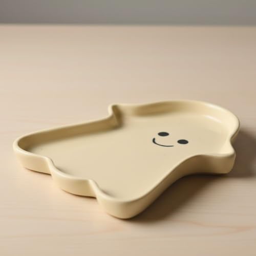 Image of WEAVING HOMES Spooky Ghost Handmade Dessert Plate, Size: 16 * 10 cm Microwave & Dishwahsher Safe (Set of 1)