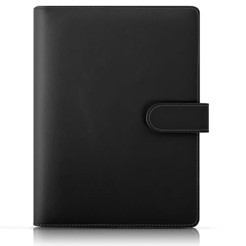 SKYDUE Classique Classeur en Cuir, Couverture pour Agenda et Documents A5, 6 Anneaux Noir