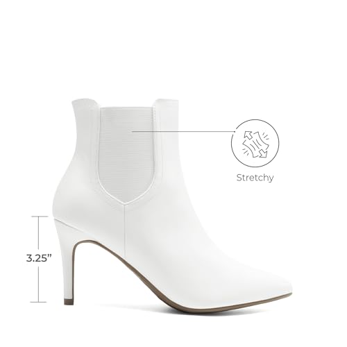DREAM PAIRS DREAM PAIRS Women's Pointed Toe Stiletto High Heel Ankle Booties,Size 7.5,White/Pu,KIZZY-1