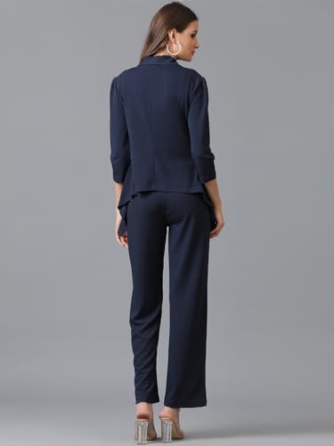 Image of KOTTY Women's Solid Relaxed Fit 3 /4 Sleeve Co-ord Blazer and Trouser Set.