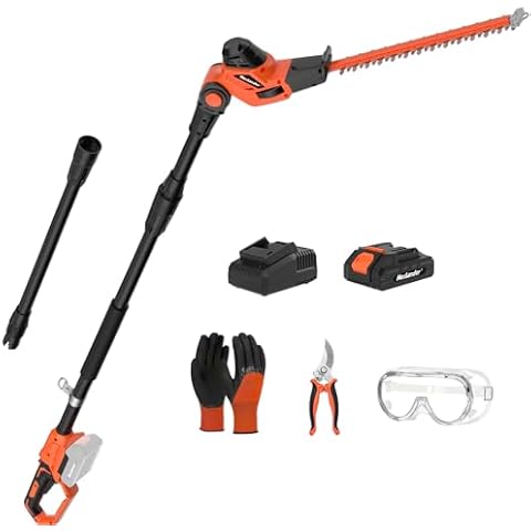 MAXLANDER Hedge Trimmer 18-Inch Cordless Pole Hedge Trimmer, 16-Feet Max Reach Hedge Trimmer with Extension Pole, Multi-angle Adjustable, 2.0Ah Battery and Charger Included Cover