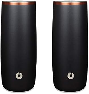 SNOWFOX Premium Vacuum Insulated Stainless Steel Cocktail Glass/Drink Tumbler, Set of 2, Drinks Stay Icy Cold, Thermal Highball Glasses, Elegant Home Entertaining, Classic Barware, 14.5 oz, Black/Gold