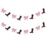 2 Strands Boots or Bows Gender Reveal Banner Paper Garland Dessert Bar Bunting Boy or Girl Party Backdrops Decorations - Brown and Pink
