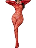 KUAIQI Erotische Bodystockings für Damen, Damen Bodystocking Netz body Catsuit, Ouvert Catsuit Sexy Dessous Unterwäsche für Frau,Fischnetz Bodystocking,Sexy UltradüNner Full Body Stockings (Rot)