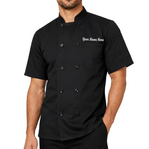 ChefsCloset Personalized Black Embroidered Short Sleeve Chef…