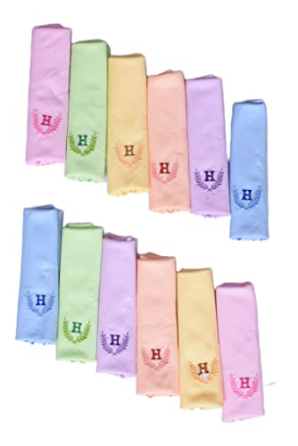 Image of ANTONIA Personalized Cotton Women's Handkerchiefs with Embroidered Initials, Assorted Colours (33 cm x 33 cm)