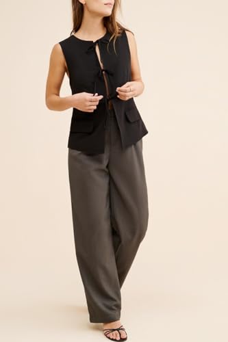 Ladyful Summer Vest Tops for Women Tie Front Sleeveless Blazer Suit Vest Full Lined Business Work Waistcoat Top4