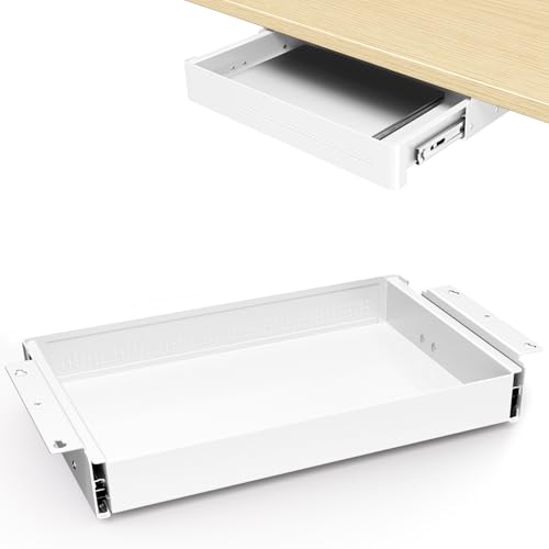 Schreibtisch Organizere-40 cm Breit Schublade Leichtgängiger Auszug für Stehschreibtisch & Home Office max. Belastung 8 kg leises Gleiten Weiß