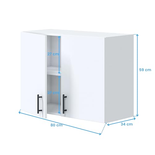 Miniatura 3 de Bricohabitat Módulo Alto De Cocina Para Colgar 80 Cm Mueble Alto Cocina Suspendido Kira Blanco Brillo 80x59x34 Cm