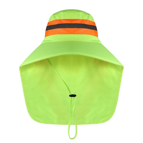 Image of High Visibility Sun Bucket Hat Reflective Neon Boonie Hat Summer Wide Brim Mesh Fishing Cap for Men Women