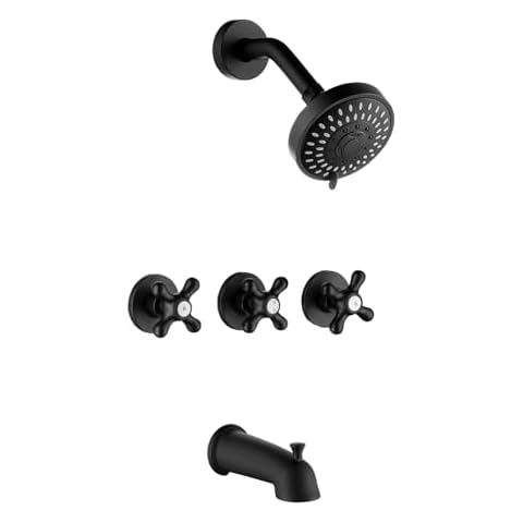 BEIYI 3 Handle Shower Faucet Set with Tub Spout Matte Black Tub and Shower Trim Kit Bathtub Shower Faucets Complete, BY3H003 Cover