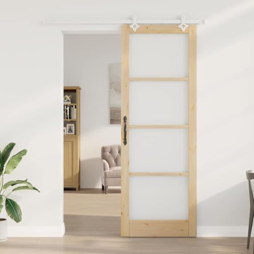 IKAYAA Puerta Corredera de Cristal con Herrajes, Puerta Corredera 83 x 232 cm, Puertas Interior Cristal para para Baño Salón Sala de Estar Cocina, GT336, Natural y Blanco