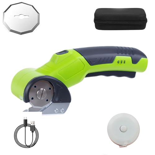 電動ハサミ 携帯式カッター 生地・革・カーペット・アルミ板・麻布を素早く裁断 電動丸刃カッター 高出力設計 強力な動力出力 作動時の騒音が低い 長時間バッテリー駆動 巻尺1本付属(Green)