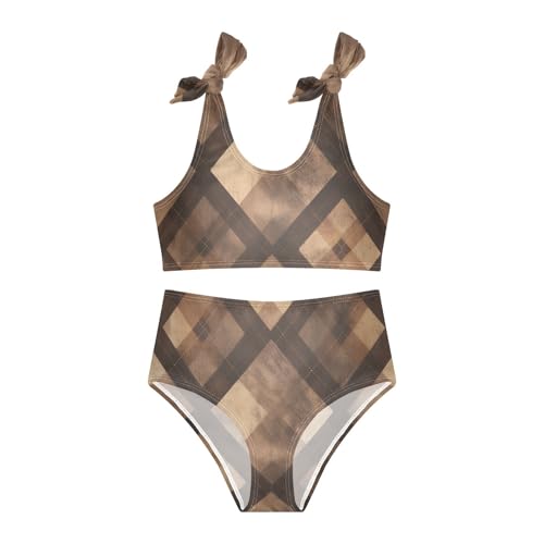 Brown Houndstooth Girls' 2 Piece Kids Bikini Set Quick-Dry Swimsuit Swimwear Adjustable Strap3