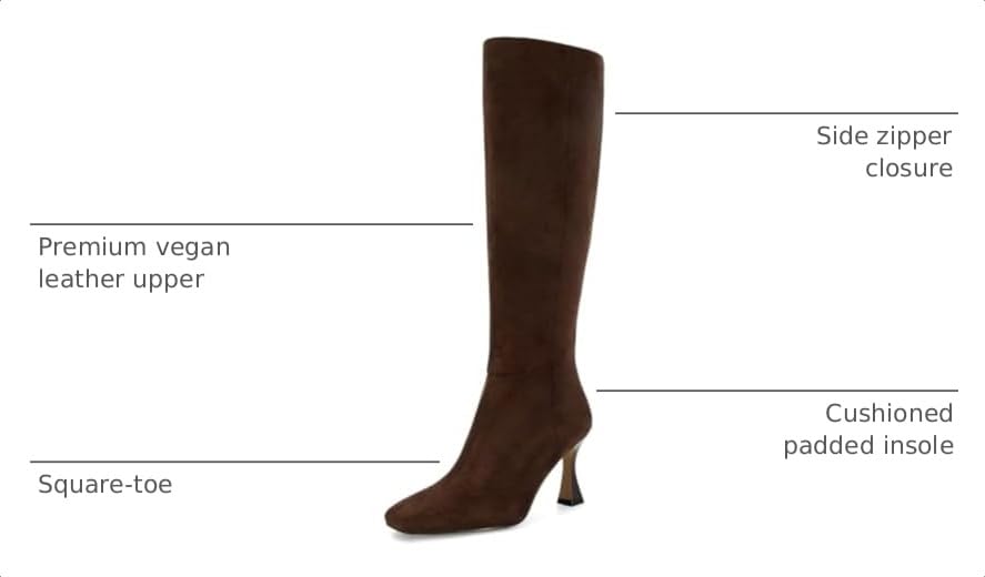 Image of Dsevht Black Leather Knee High Boots for Women Stiletto Kitten Heeled Sexy Boots Square Toe and Side Zipper Design Fashion Dress Boots