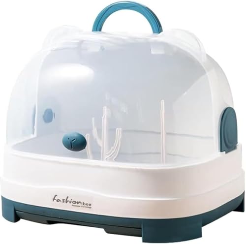 Cutdred 哺乳瓶乾燥ラック 透明カバー付き 哺乳用品収納ケース 水切り 防塵 大容量 取り外し可能 抗菌 ほこり防止 衛生的 (BLUE)