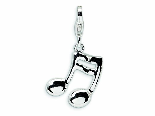 Amore LaVita Sterling Silver 2-D Enameled on Back Musical Note Lobster Clasp Bracelet Charm
